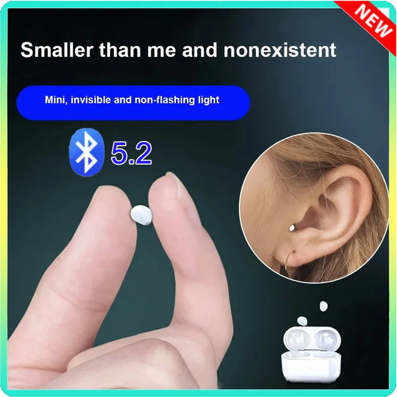 Invisible Earphones Mini Earbuds V5.2 Bluetooth TWS In-Ear Headphones Noise Reduction
